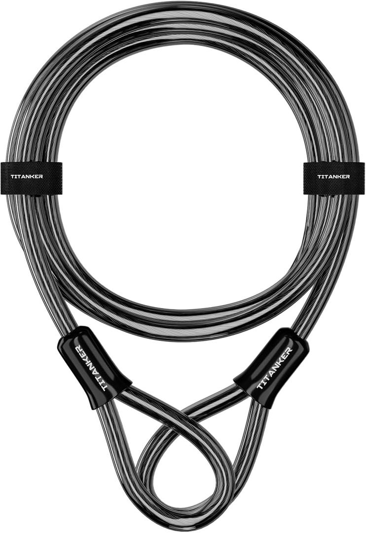 Titanker Bike Lock Cable,12mm Thick Security Cable with Loops Heavy Duty Steel Cable Vinyl Coated Bike Cable Lock Security Chain 7ft