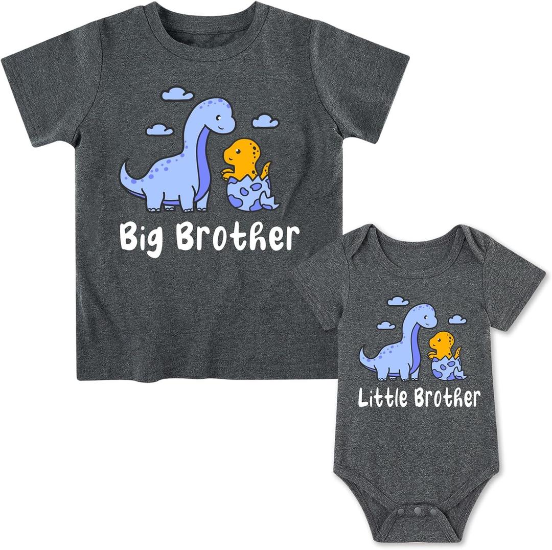 Funnycokid Big Brother Little Brother Matching Outfits Toddler Lil Bro Boy Shirts Set Baby Gifts Clothes (Purple Dinosaur, 3y)