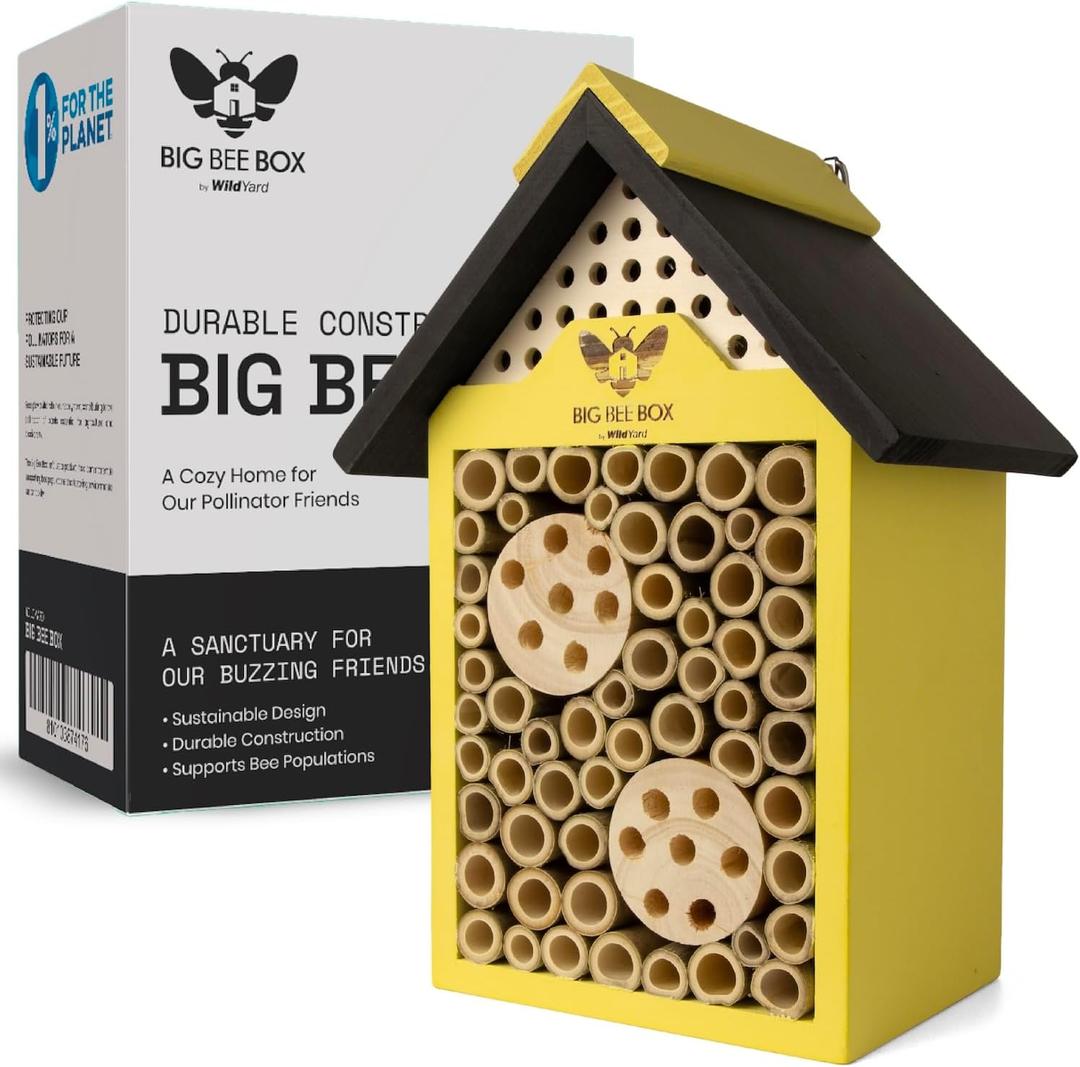 Bee House - Weather-Resistant Natural Wood Mason Bee Box for Power Pollinators - Simple Installation for Gardens - Pollinator House
