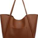 KKXIU Tote Bag for Women Vegan Leather Shoulder Purse Large Capacity Travel Bag (Brown)