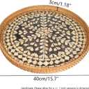 16-Inch Black Rattan Lazy Susan with Mother of Pearl Inlay Large Rotating Turntable for Dining Table, Kitchen & Holiday Entertaining, Decorative Serving Tray, Elegant Housewarming Gift