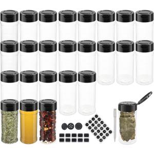 24 Pack 3oz Clear Plastic Spice Jars With Black Plastic Lids, Round Spice Bottles, Seasoning Containers with Chalk Labels, Pen, Spices Containers For Kitchen Cabinet