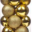 Emopeak 144Pcs Mini Christmas Balls Ornaments for Xmas Tree - 1.2 Inch Small Shatterproof Christmas Tree Decorations Hanging Ball for Holiday Wedding Party Decoration Gold