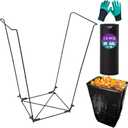 Trash Bag Holder Outdoor Leaf Bag Support Stand with 15 PCS 39 Gallon trash bags | Metal Garbage Bag Frame Holder for 30-45 Gallons Bags for Camping, Leaves, Gardening Parties | Black (17 Count, Pack of 1)