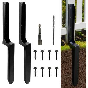 2 Pack Fence Post Repair Kits with One-Piece Steel Anchor & Stakes | Quick Fix Broken/Leaning Wood Posts Support, Heavy Duty Double-Layer Thickened Fence Post Anchors with Rustproof Coating
