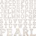 Canlierr 52 Pcs Self Adhesive Pearl Rhinestone Letter Patches Rhinestone A-z Glitter Pearl Sew on Patches Bling Letter Sticker Appliques Fabric Craft for DIY Clothes Bags Hats(Classic Style)