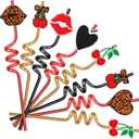 Domensi 24 Pcs Cheetah Cherry Party Straw Bulk Plastic Reusable Leopard Cherry Print Drinking Straw Party Favors for Women Summer Pool Birthday Bridal Shower Bachelorette Game Night Cocktail Supplies, 10.6 in / 27 cm long