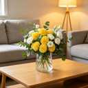 Kimura's Cabin 20pcs Fake Chrysanthemum Artificial Flowers Faux Silk Mums with Stem Balls Flowers for Vase Fillers Easter Home Table Floral Arrangements Wedding Party DIY Decoration(Yellow)