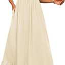 BTFBM Womens Spring Dresses 2026 Casual Short Sleeve V Neck Drawstring Wedding Guest Maxi Dresses Boho Beach Long Dress (XX-Large, Light Apricot)