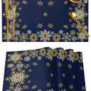 Gold White Snowflakes Christmas Placemats Set of 6, Winter Xmas Holiday Heat Resistant Washable Table Place Mats Navy Blue Cotton Table Linens Party Holiday Decor for Kitchen Dining Outdoor Indoor (18x12 inch x6 pcs)