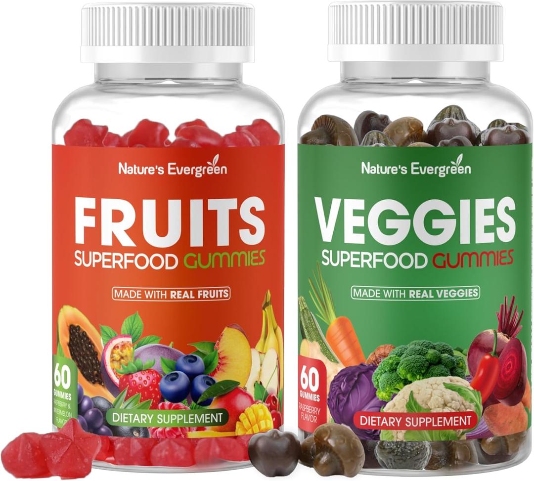 Fruits and Veggies Superfood Gummies Supplement - Fruits and Vegetables Gummy - Nature Vitamins Nutritional Balance, Vegan, Non-GMO, Gluten-Free - (Total 120 Gummies - Pack of 2) Made in USA