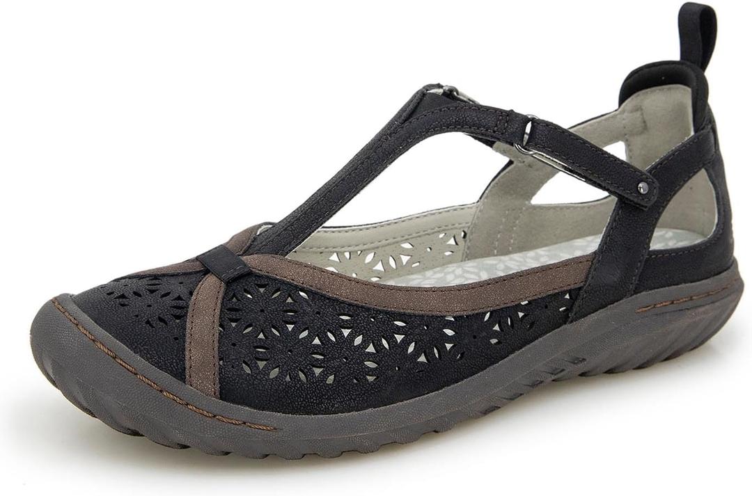 Jambu Women's Daffodil Comfort Casual Classic Mary Jane T-Strap Flats Fashion Shoes (12 Wide)
