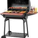 Royal Gourmet CC1830V 30 Barrel Charcoal Grill with Wood-Painted Side Front Table, 627 Square Inches Cooking Space, for Outdoor Backyard, Patio and Parties, Black