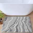 DEXI Bathroom Rug Mat 17x30, Non Slip Machine Washable Marble Bathmat, Absorbent Thick Microfiber Rugs, Soft Plush Carpet for Shower Floor, Tub, Sink, Bath Accessories Decor, Grey (1'5" x 2'6" (Rectangular))