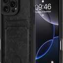 MZELQ Compatible with iPhone 16 Pro Case Silicone Card Holder, Cute Pattern Rose Flower Floral Cover for Girls Women -Black