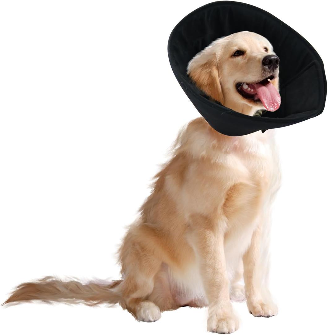 Adjustable Dog Cat Cone,Soft Recovery Cat Cone Collar,Dog Protective Collar for Cats,Puppy and Dogs,Black,Large (Large(neck:15.7"-17.3"), Black)