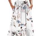 AUSELILY Womens Summer Dresses Floral Sleeveless Tiered Maxi Dress Pockets | Square neckline balances the tiered shape, Wedding guest dress for receptions, Style with sandals (S)