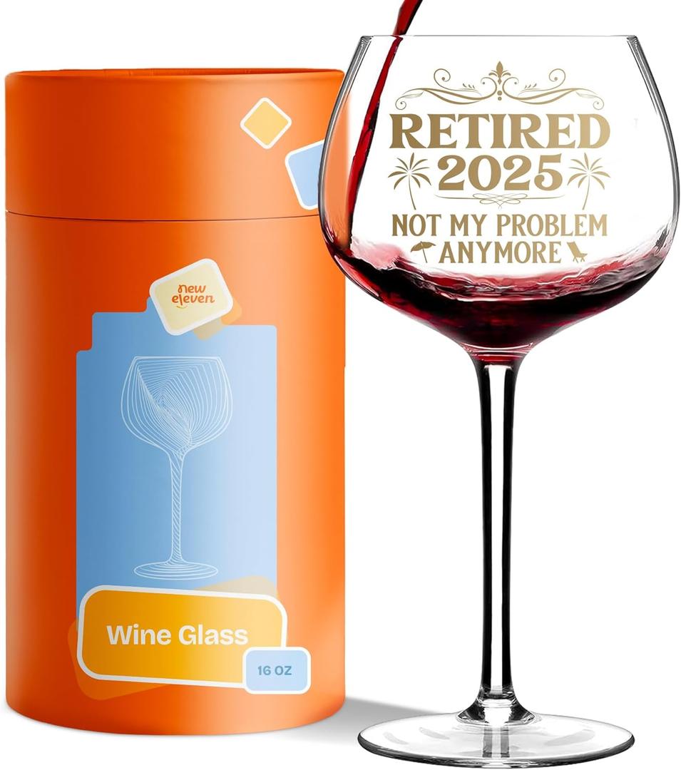 NewEleven Retirement Gift For Woman 2025 - Cool Retirement Gifts - Coworker Leaving Gifts, Farewell Presents, Retired Decorations, Farewell Goodbye Gift For Coworkers, Friends - 16 Oz Wine Glass