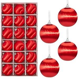 Threan 18 Pcs Red Christmas Satin Balls Christmas Silk Ball Ornaments Shatterproof Tree Decorations Elegant Hanging Ornaments for Xmas Tree Decor (2.36 Inch)