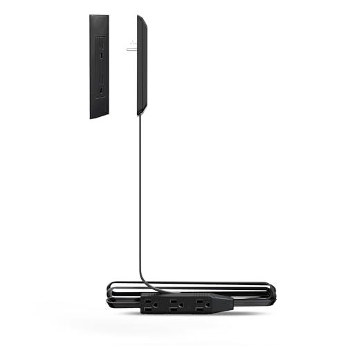 Flat-Face Outlet Extender with 3 Receptacles, Ultra-Thin Wall Plate Plug with Cord Extender and 3 Outlets Power Strip, Flat Extension Cord 3 ft, Surge Protector 300J, Black