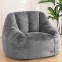 MAXYOYO Bean Bag Chair, Comfy Bean Bag Sofa with Back Support, Faux Fur Bean Bag Chair for Adults and Kids, Stuffed Floor Sofa for Living Room, Bedroom, Apartment, Grey, Large