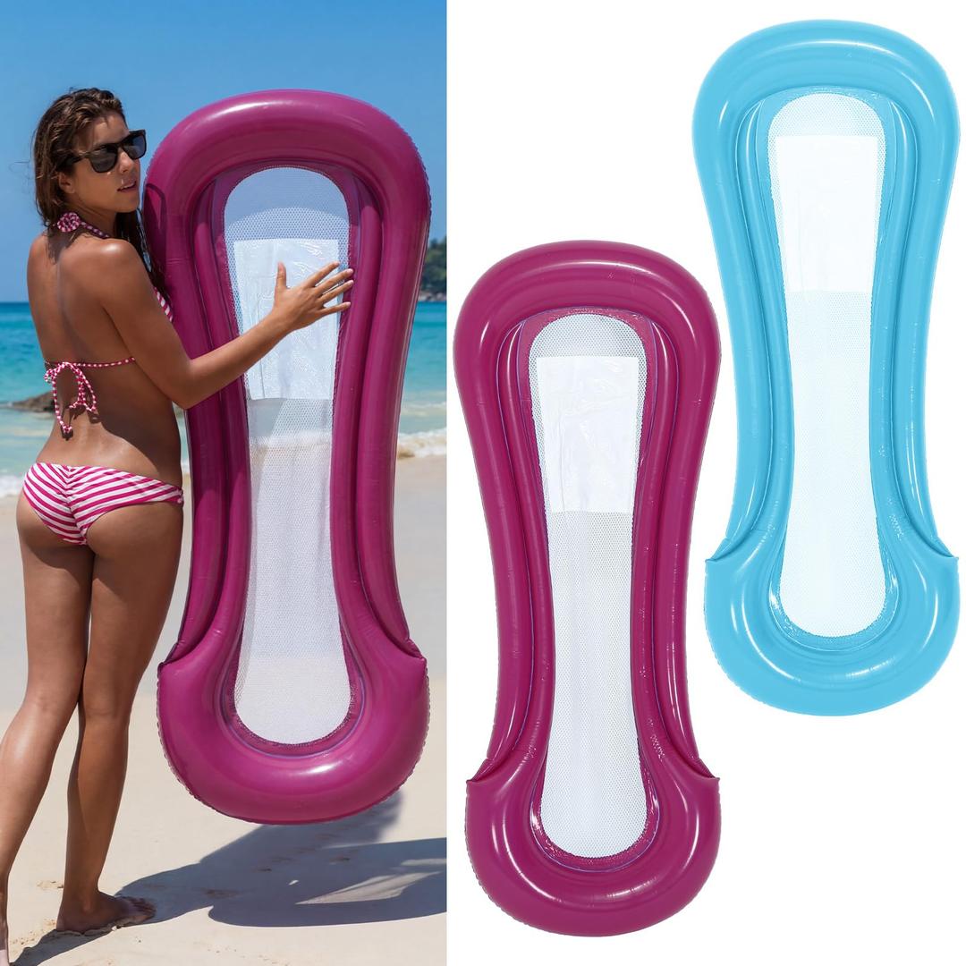 Teyva Daily 8 Pcs 2/4/8 Pcs Inflatable Pool Lounger Float Pool Hammock Floats Adult Inflatable Lounge Chair 23 x 62 Inch Comfortable Floating Seat Swimming Pools Beach Relaxation Favor, Purple, Blue