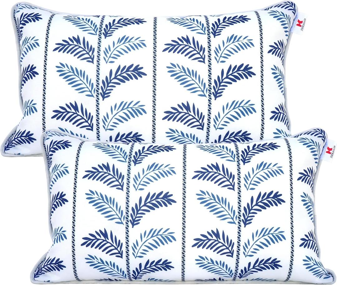 Pack of 2 Patio Lumbar Pillows, 12"x20" Fade Resistant Outdoor Waterproof Lumbar Pillow with Inners, Decorative Garden Lumbar Cushions for Home Patio Terrace Sofa Use (Feather)