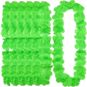 24 Counts Hawaiian Leis Necklace Tropical Flower Lei Floral Luau Party Decorations Hawaiian Flower Luau Necklaces Hula Dance Garland Headbands for Beach Birthday Wedding Party(Green)