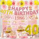 24 Pcs 40th Birthday Decorations for Women, Back in 1986 Party Supplies, Pink Gold 40th Birthday Banner Backdrop Hanging Swirls Balloons Honeycomb Centerpieces Sash