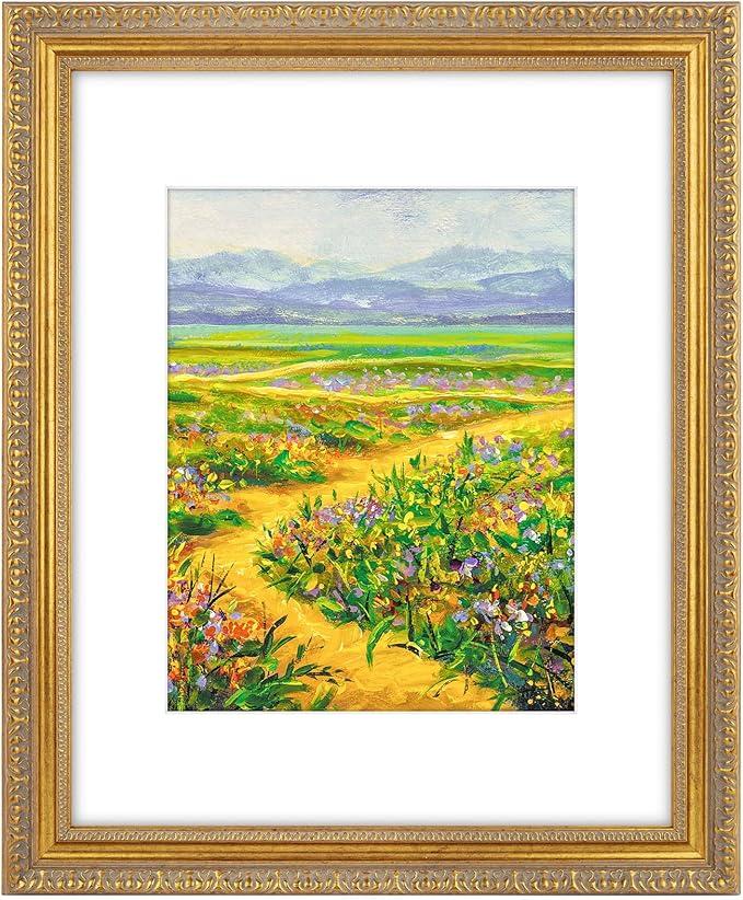 Golden State Art, 16X20 Ornate Vintage Photo Frame with White Mat for 11X14 Pictures or 16X20 Without Mat, Antique Gold Color