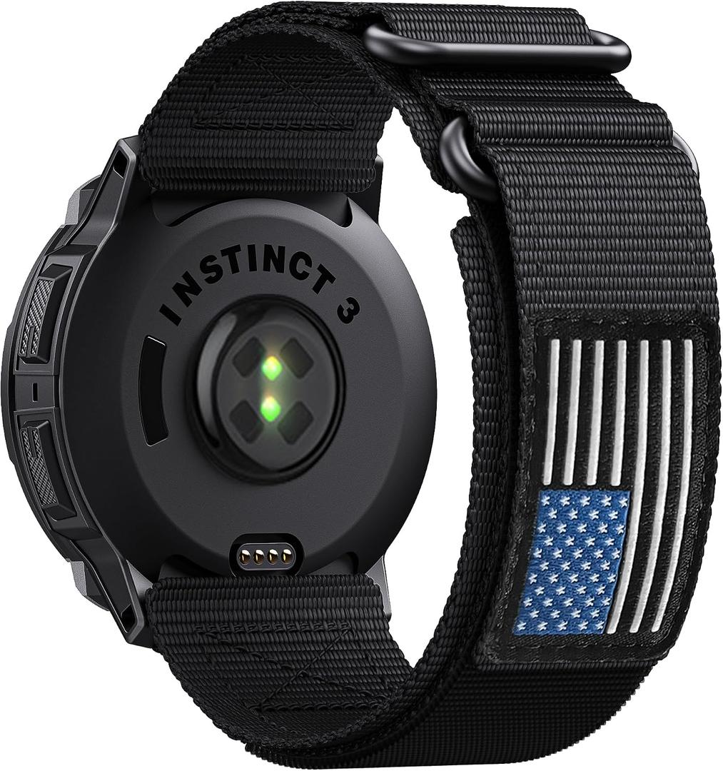 Double Loop Buckle Nylon Strap Compatible with Garmin Instinct 2/2X/3/E Series 45mm/50mm cases Adjustable Breathable Wristband Fit for Garmin Instinct Standard/Solar/Tactical/Tide/Esports