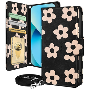 Buleens for iPhone 13 Wallet Case for Women - with Card Holder for iPhone 13 Flip Case Leather Crossbody Cute Aesthetic i Phone 13 Case with Strap Kickstand for Girls Girly, Flower Mogu