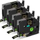 Replacement for Brother P Touch Label Tape Gold on Black TZe-334 TZe334 TZe TZ Tape 12mm 0.47 Laminated, Compatible with PT-D210 PT-D220 PT-H110 PT-D400 PT-D410 PT-D600, 1/2 in x 26.2 ft, 4-Pack