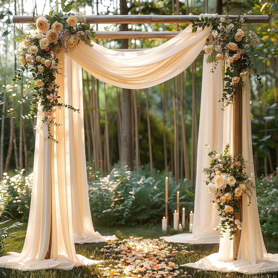 Champagne Wedding Arch Draping Fabric 2 Panels 30'' x 20FT Champagne Drapes Sheer Fabric Backdrop Arch Draping Fabrics for Wedding Ceremony Birthday Party Bridal Shower Decoration