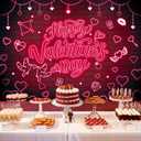 Happy Valentine's Day Backdrop Red Glitter Heart Neon Photography Background Valentines Day Party Decorations Supplies