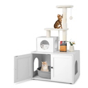 2-in-1 Wooden Litter Box Enclosure with Cat Tree Hidden Washroom Furniture White