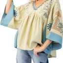 Womens Floral Printed Blouse V-Neck 3/4 Sleeves Loose Fit Vintage Babydoll Tops (Small, Green)