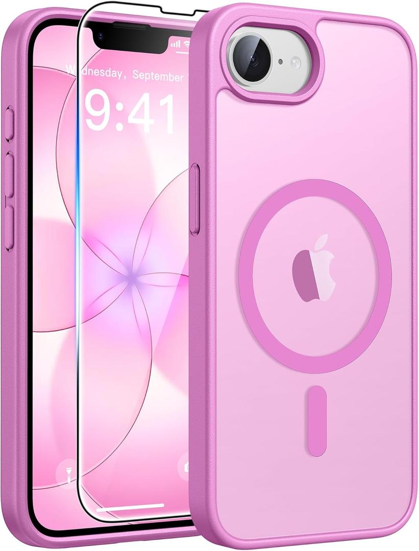 FNTCASE for iPhone 17e Case: iPhone 16e Phone Case [Compatible with Magsafe] Translucent Matte Cases with [Screen Protector] Military Grade Shockproof Protective Phone Cover - Pink