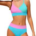 Girls Swimsuit V Neck Bikini Set Color Block with Cover Up 3Pcs Bathing Suits,13-14 Y
