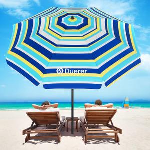 Duerer Beach Umbrellas, 8.5FT Beach Umbrella for Sand with Anchor Heavy Duty Windproof, Height Adjustable Tilt Iron Pole, Portable Beach Umbrella with Carrying Bag for Beach, Patio Garden Outdoor