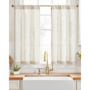 jinchan Beige Linen Kitchen Curtains 45 Inch Tier Curtains Farmhouse Cafe Light Filtering Small Window Drapes Flax Country Rustic Rod Pocket Bathroom Laundry Room RV 2 Panels Crude