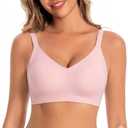 Women's Wireless Bras Comfortable Seamless Bralettes Push Up Everyday Bra for Women 3-Row Back Hooks (X-Large,pink)