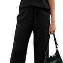 WIHOLL Two Piece Sets for Women Summer Outfits Matching Lounge Sets Wide Leg Crop Pants Vacation Travel (Black, L)