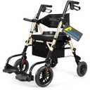 Foldable Rollator Walker for Seniors with Seat, Lightweight 2 In 1 Rolling Walkers Wheelchair Combo for Adult, Transport Chair with Brakes, Adjustable Seat & Handle, 300 Lb. Weight Capacity, Champagne