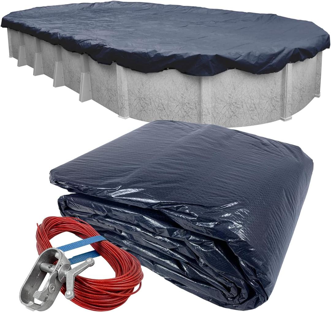 Robelle 12 x 21 ft Economy Winter Oval Pool Cover for Above Ground Pools | Blue Winter Pool Cover, 3 ft Overlap (15 x 24ft Cover Size), Solid 7 x 7 Scrim, 2.2 oz/yd2, Style: 361221A