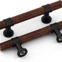 homdiy 10 Pack 3 Inch Wood Cabinet Pulls Black Cabinet Handles Walnut Wood Grain Metal Drawer Pulls for Dresser Cupboard