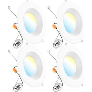 Sunco 4 Pack LED Recessed Lighting 6 Inch, Retrofit Can Lights, 965LM, 13W (75W Equivalent), Selectable CCT 2700K/3000K/3500K/4000K/5000K, Dimmable, Baffle Trim, Damp Rated UL