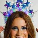 2 x Yokawe Twinkling LED Light Up Stars Tinsel Headband,Silver Glitter Christmas Party Crown, New Year Costume Hair Accessory for Women