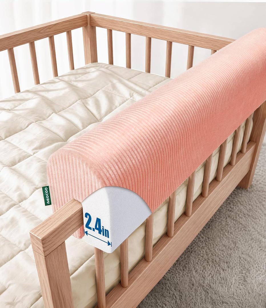 AEOCOO Bed Bumpers for Toddlers, Size 2.3 Ft, Toddler Bed Rail Bumper Protector for Loft Beds & Bunk Beds, Bed Rail Height Extender Bed Guardrail, Anti-Bump | Fall Prevention, Pink