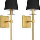 XiNBEi Lighting Wall Sconces Set of 2, Hardwired Brushed Brass Sconce Lighting with Black Fabric Shade Modern Wall Mount Light Fixture for Bathroom Bedroom Living Room Hallway XB-W1307-BS